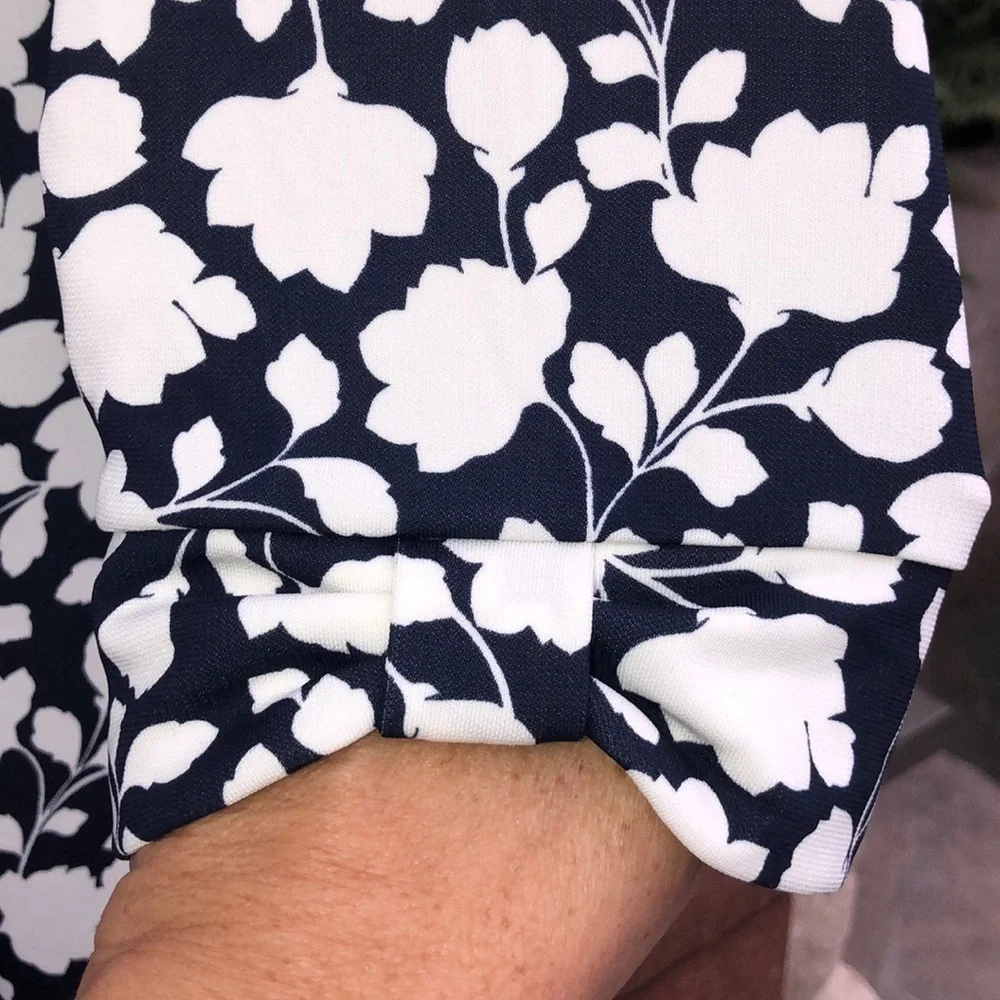 Talbots Dress Women’s 1XP Navy/Cream Floral Print Midi Length